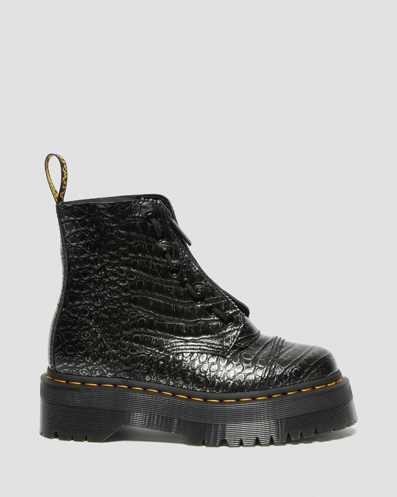 Dr Martens Sinclair Croc Emboss Leren Platform Laarzen Dames Zwart | NL 52DFM